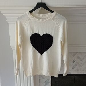 B) Chic Cream Sweater with BlackHeart Design